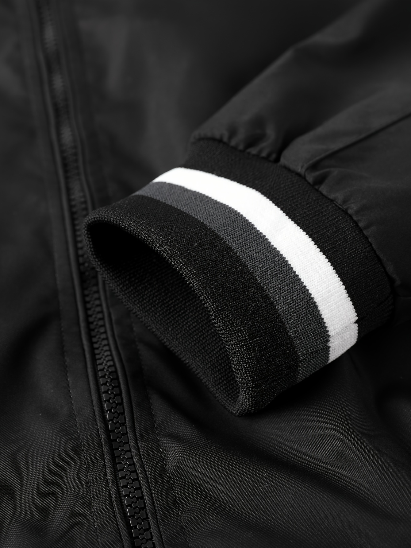 Black bomber shop jacket white stripes