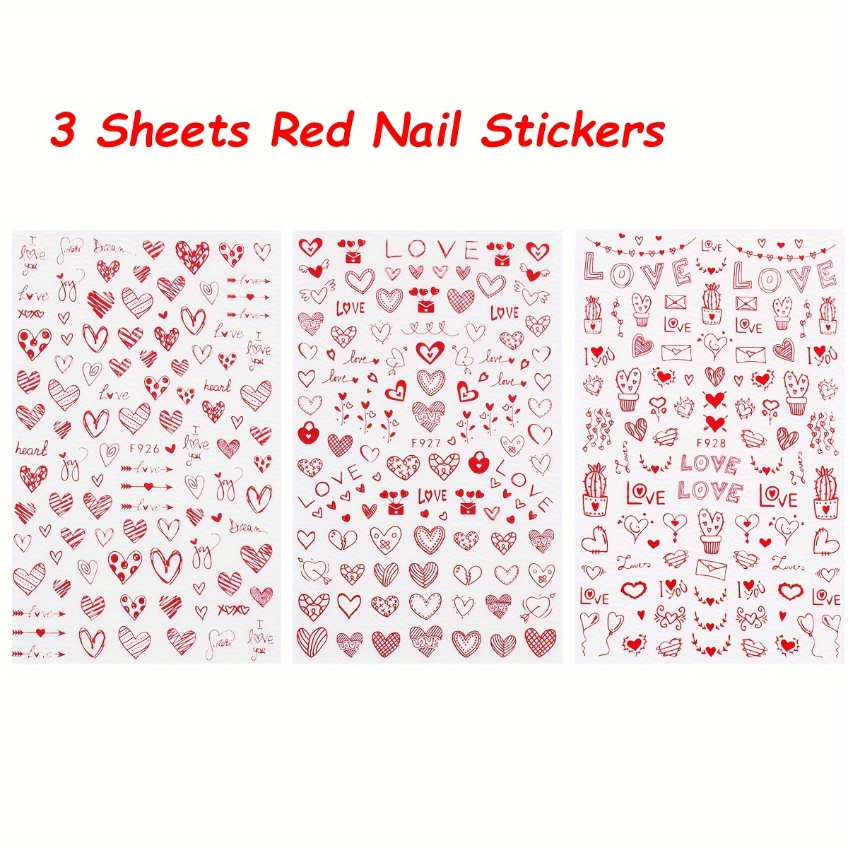 Valentines Nail Stickers Black Heart Nail Art Sticker Decal Solid Hollow  Heart