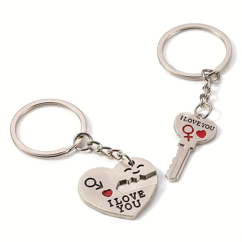 i love you heart couple keychain pendant vintage stainless steel car keyring ornament bag purse charm accessories