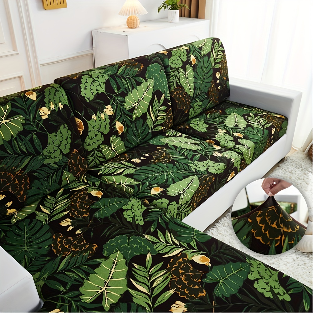 

1pc Greenery Leaf Elastic Printed Sofa Slipcover, Stretch Lounge Armchair Sofa Cover, Furniture Protector For Bedroom Office Living Room Home Decor