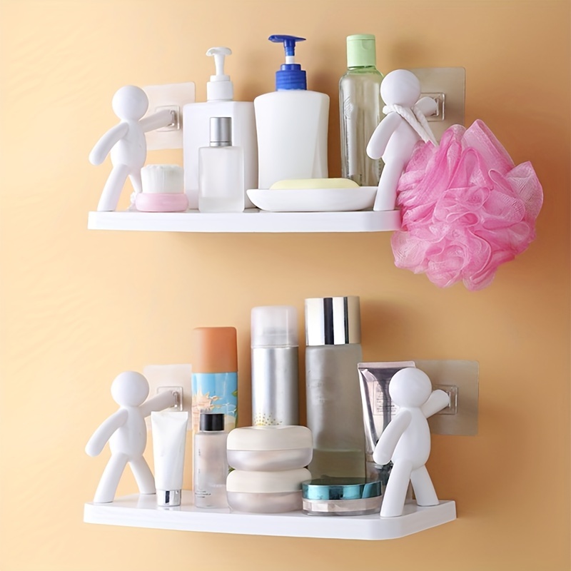 Creative Storage Shelves, Cute White Small Person Bathroom Supplies Organizer  Rack, Cosmetic Storage Shelf, Self-adhesive Storage Holder, Bathroom  Accessories, Home Supplies - Temu