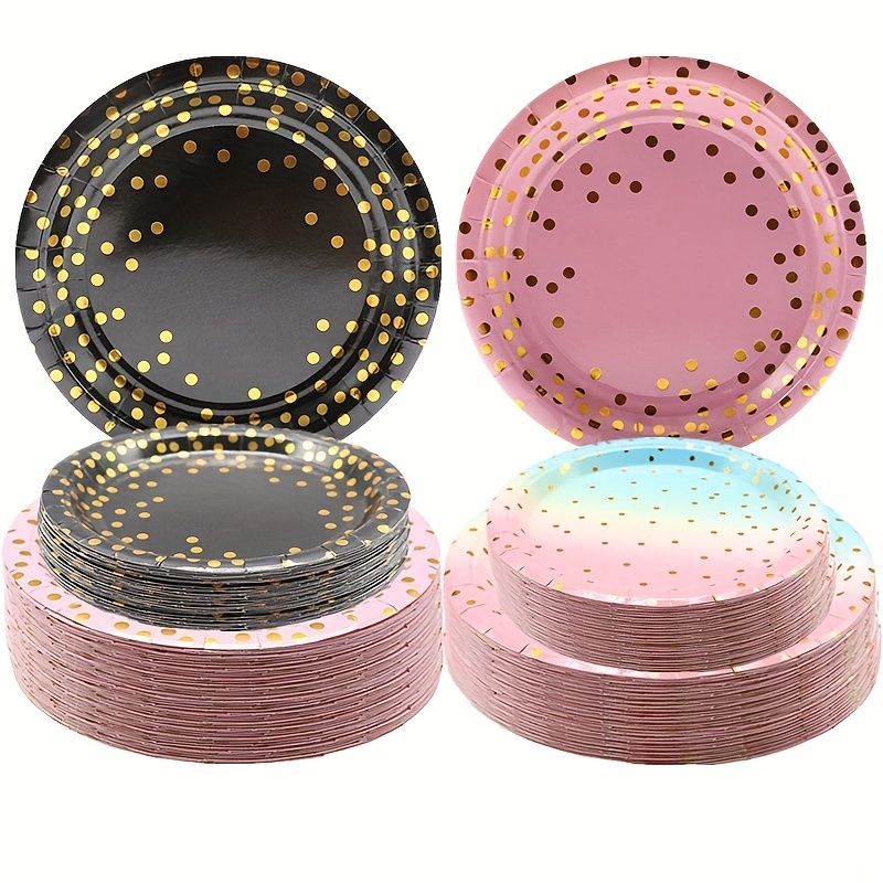 10pcs Disposable Gold Foil Polka Dot Design Thick Paper Plate For