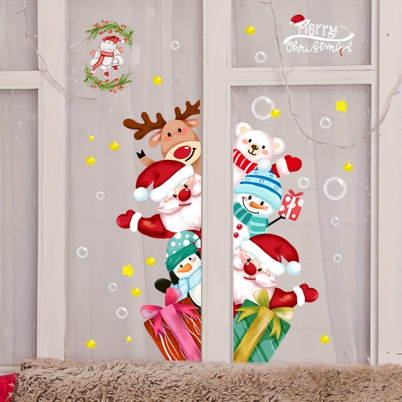 Pegatinas Navideñas Para Ventanas - Vinilos Reutilizables Con Santa Y Renos (9 Unidades, 20x30 Cm)