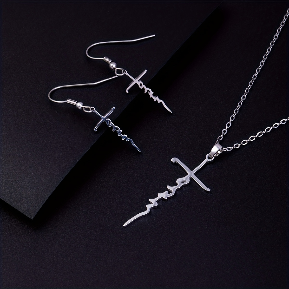 V Letter Necklace And Earring Set, Men's Stainless Steel Jewelry,  Three-piece Jewelry For Men And Women, V-shaped Bracelet - Temu