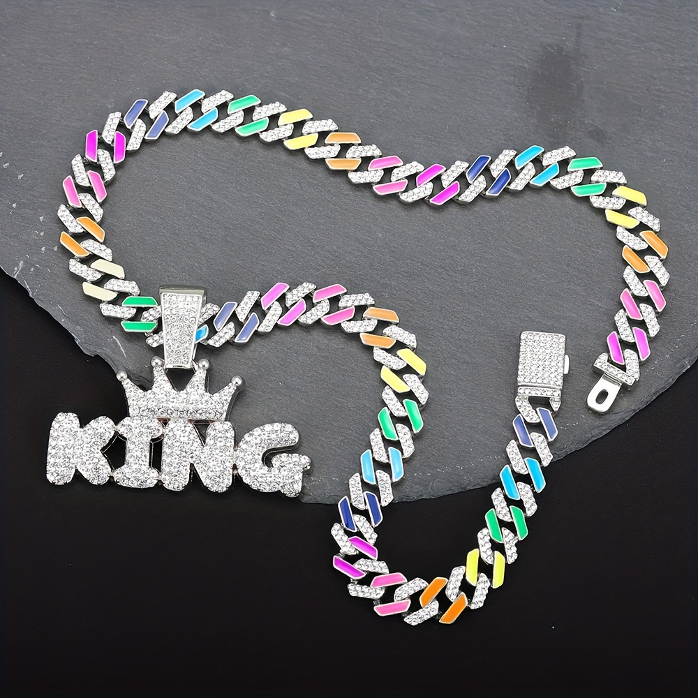 Colorful Cuban Link Chain Enamel Necklace Bracelet Set Hip Hop Jewelry For  Men And Women - Temu