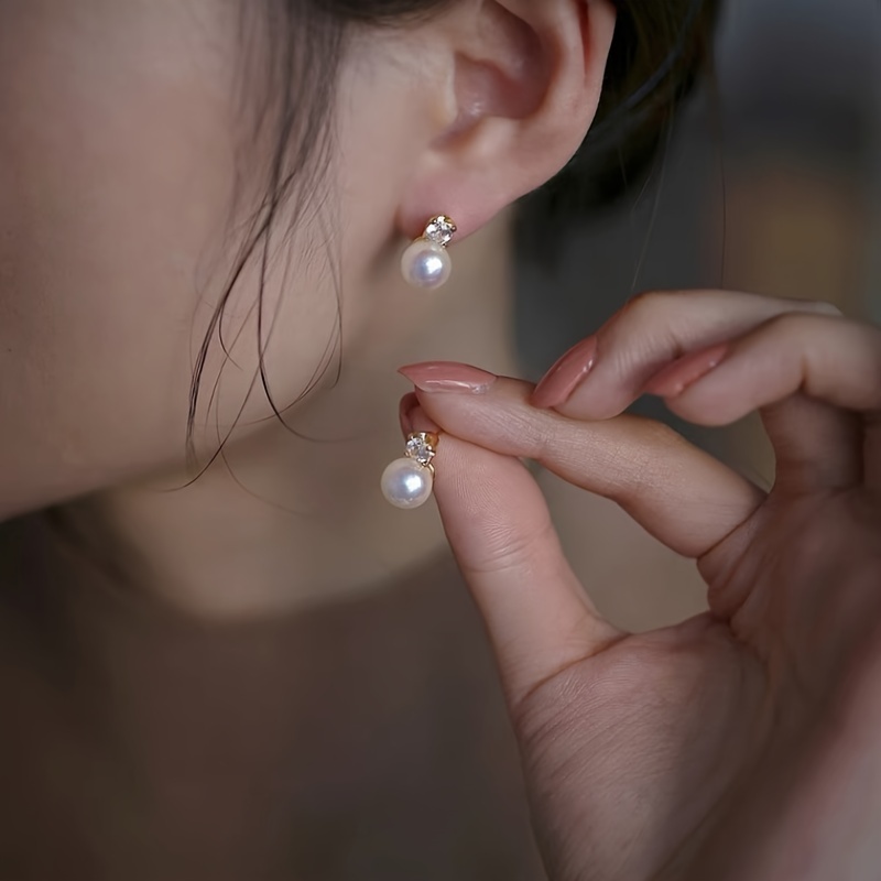 Freshwater Pearl Decor Stud Earrings, 18K Plated