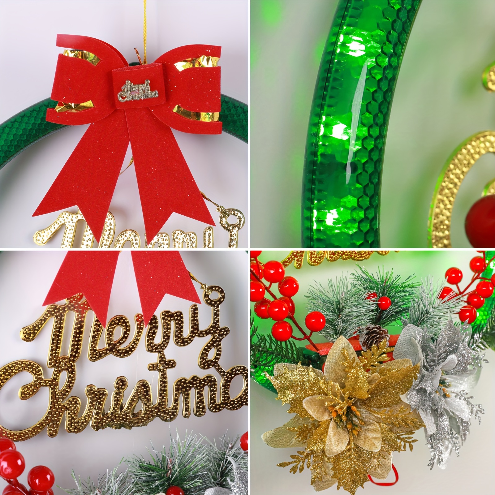 1pc Artificial Christmas Wreath With LED Light Christmas Wall Art For Front Door Indoor Outdoor Christmas Wreath Decoration details 7
