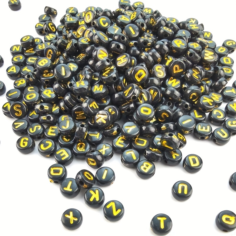 100pcs Black Letter Beads Gold Alphabet Acrylic Round Beads for