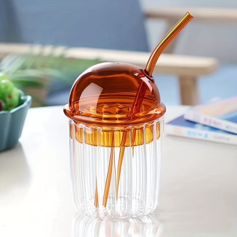 1pc, Heat Resistant Glass Tumbler with Dome Lid and Straw - 450ml/15.22oz -  Perfect for Summer and Winter Drinks - Cute and Stylish Travel Accessory
