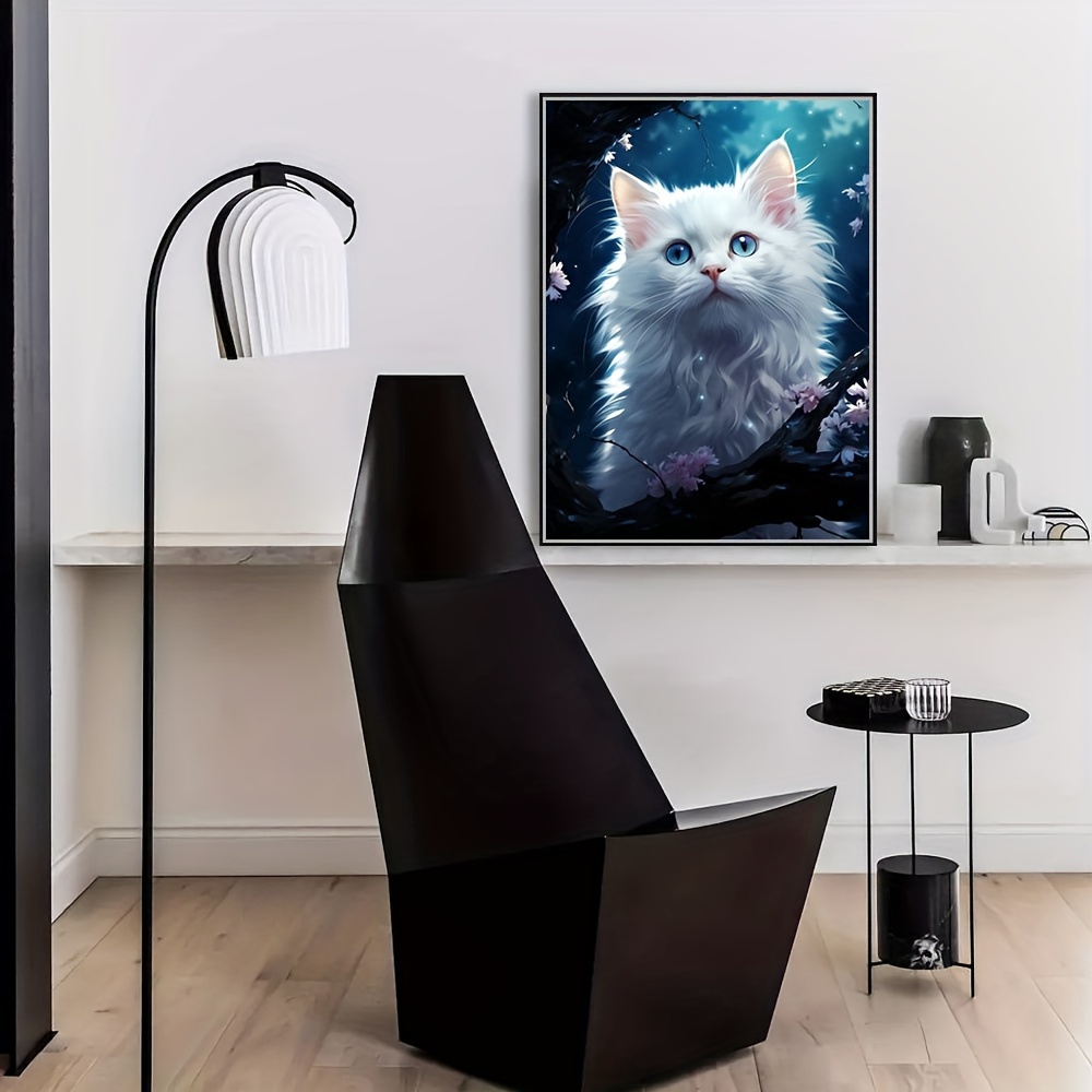 Cute White Cat Silly Animal Diamond Painting Diy Adult - Temu