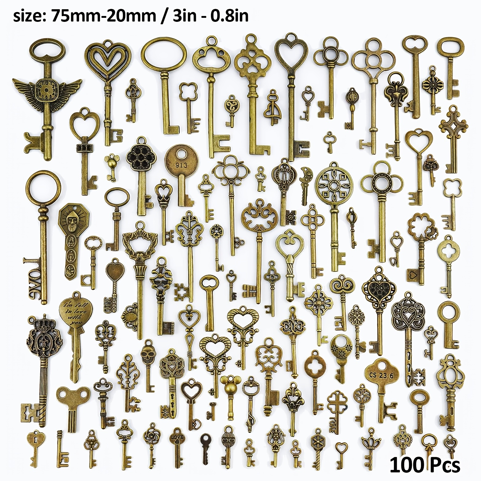 Juego de 100 llaves de esqueleto vintage grandes con estilo antiguo, juego  de llaves de bronce y latón estilo antiguo, llaves antiguas, llaves