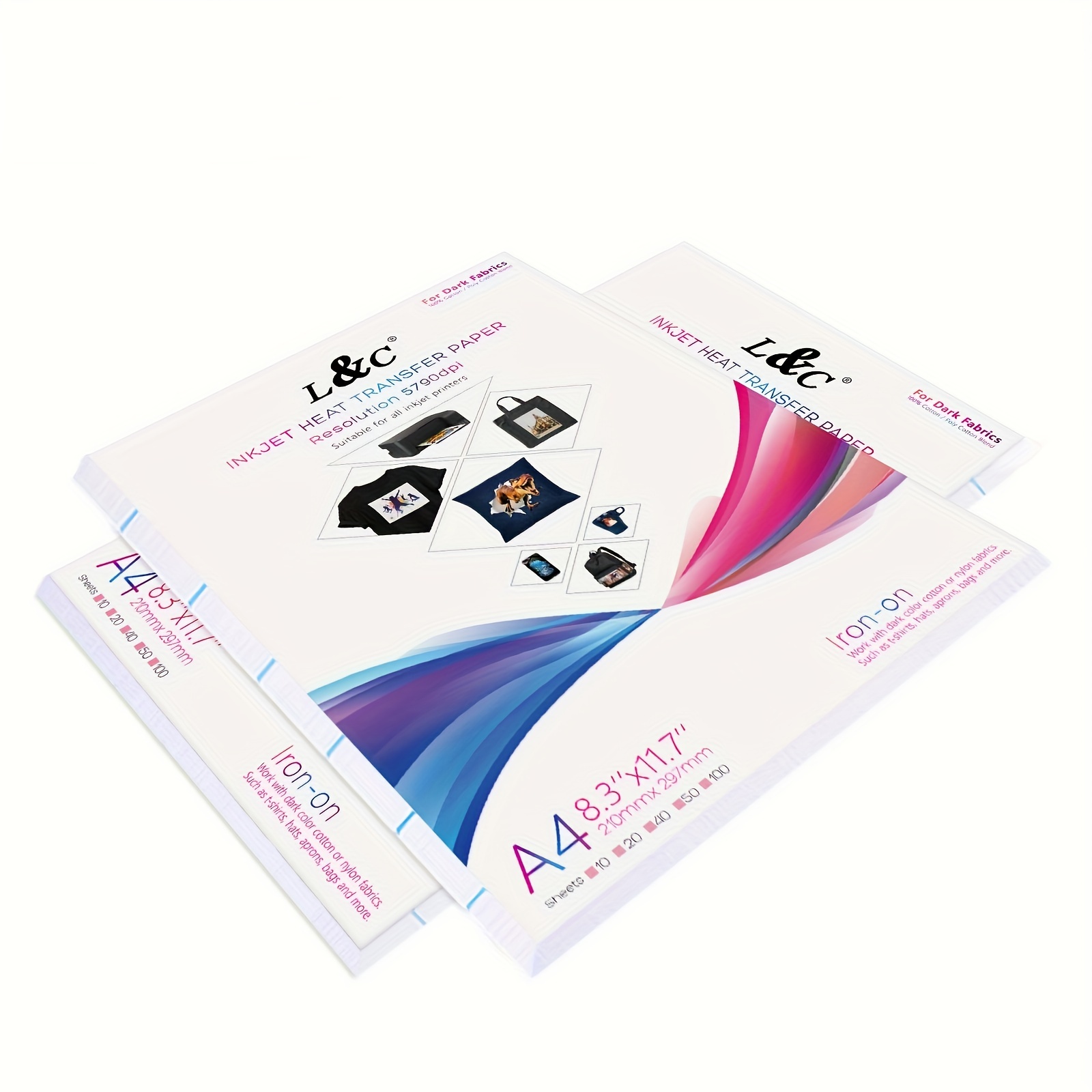20 Inkjet + Laser Printable Heat Transfer Vinyl Sheets for Dark + Light  Fabrics