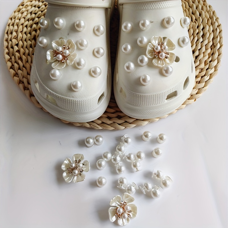 

22/24pcs/set Faux Pearl & White Flower Shoe Accessories Set Shoe Buckles For Crocs Clog Sandals