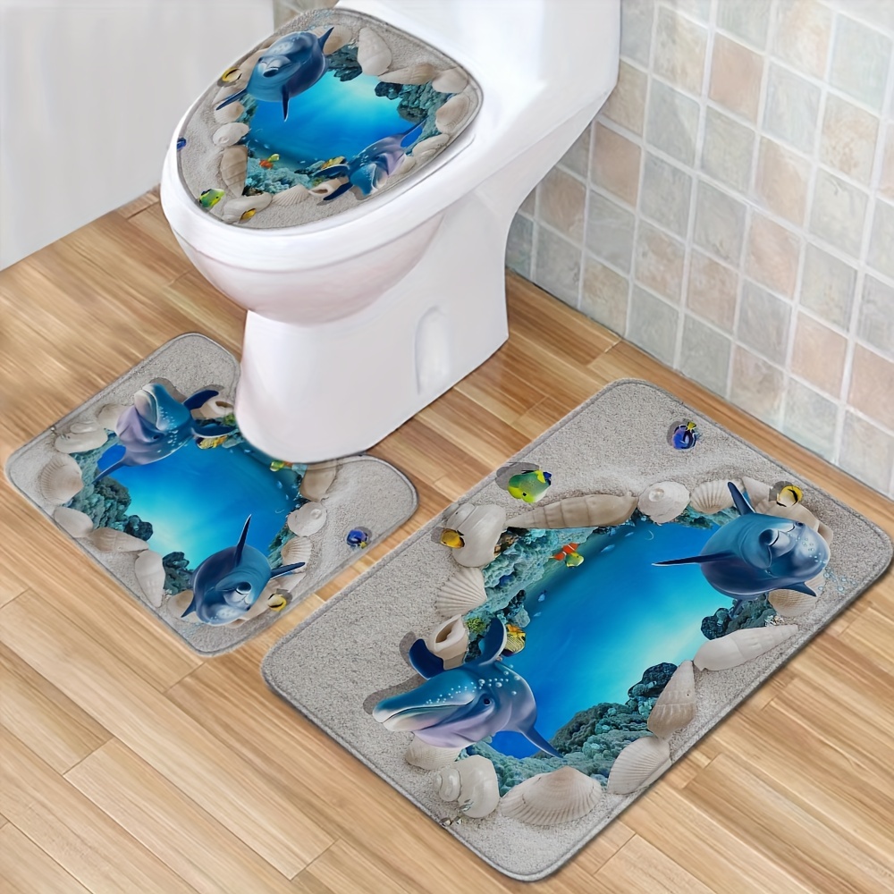 Ocean Inspired Non Slip Bathroom Mat Set Absorbent and Slip Resistant