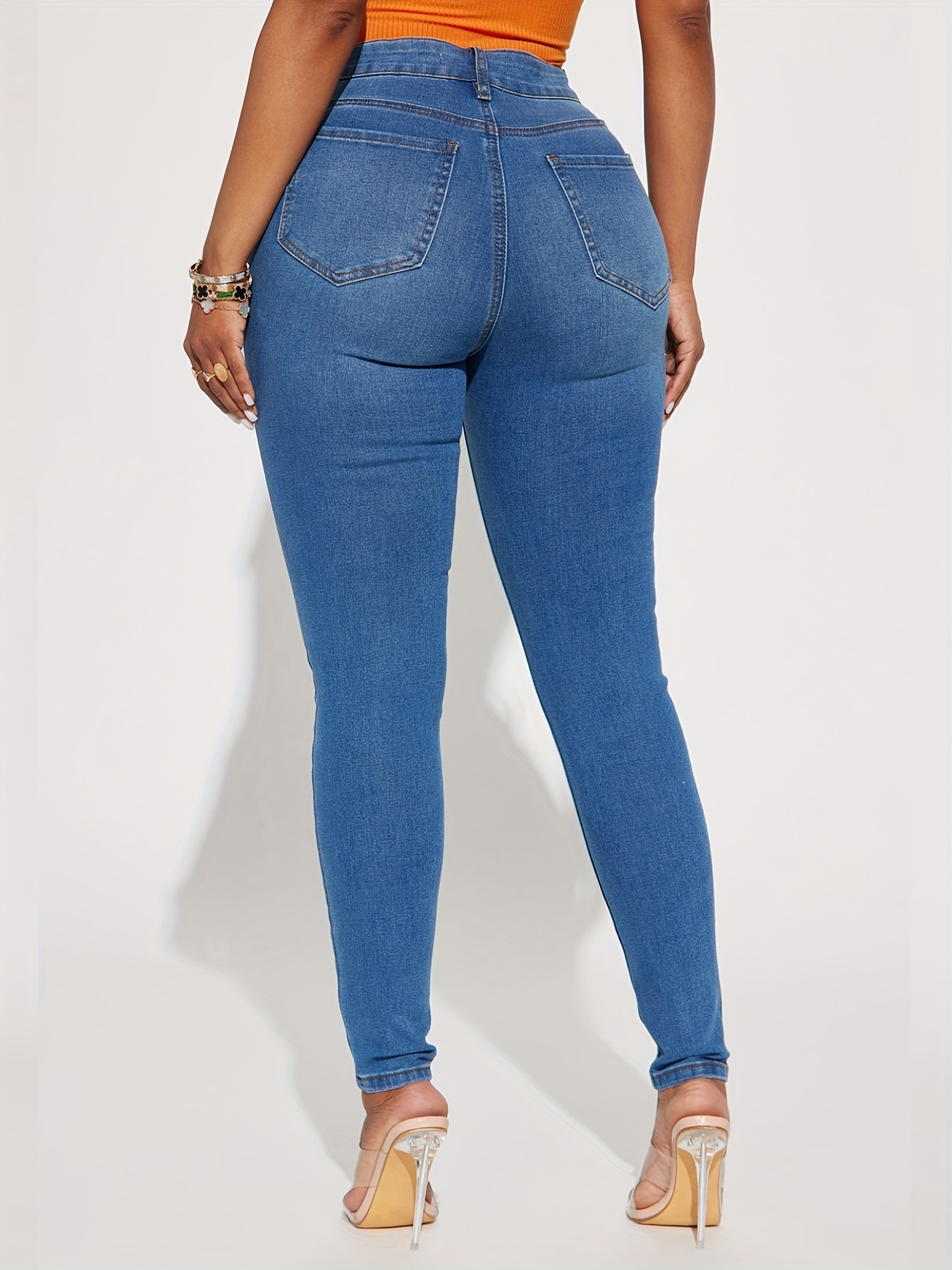 High Plain Design Dark Blue Super Skinny Jeans - Temu Chile