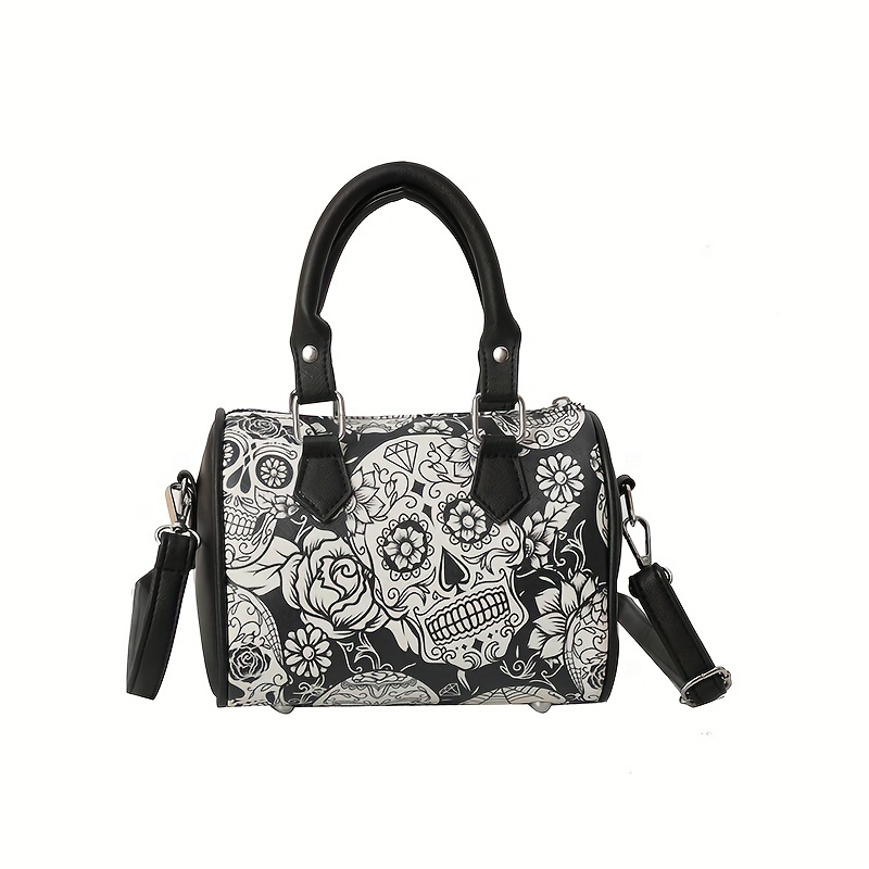Gothic Skull Print Crossbody Bag, Y2K Punk Shoulder Bag, Women's Rivet  Studded Handbag & Purse For Halloween