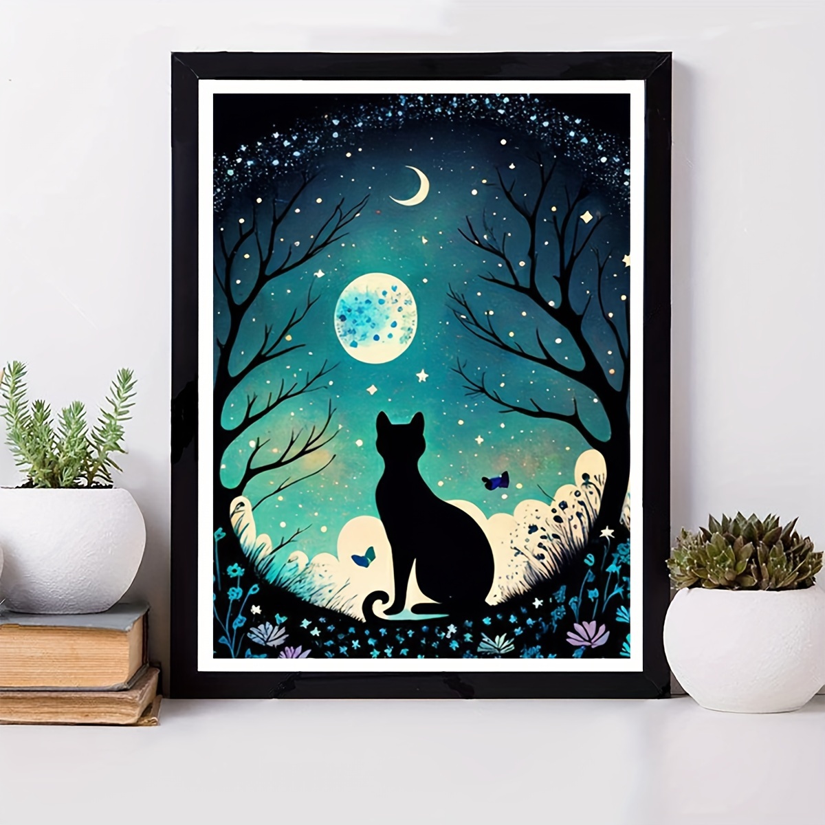 1pc Diamond Painting Kit 30*40cm/11.8*15.7in DIY Handmade 5D Diamond  Painting Set Moon Black Cat Diamond Painting Full Of Diamond Art Embroidery  Cross