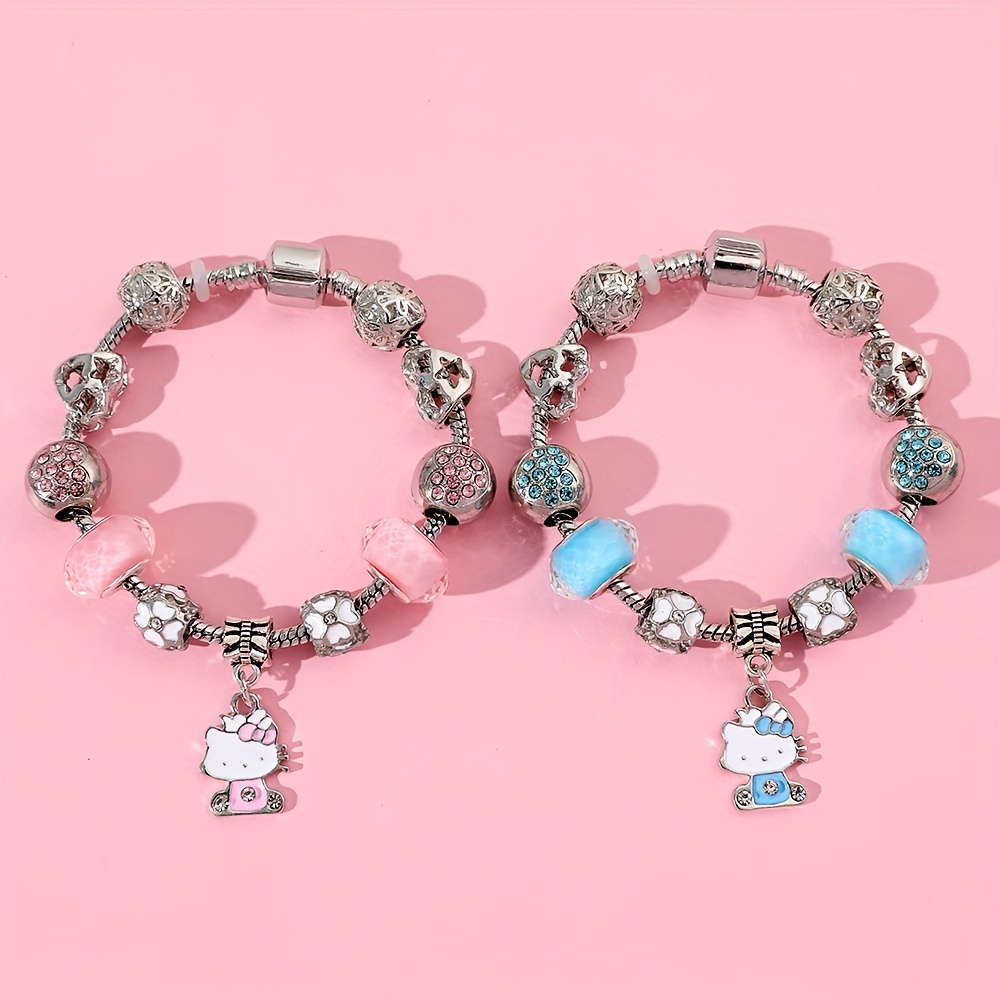 Anime Cute Hello Kitty Beads Pendant Bangle Bracelet - Temu