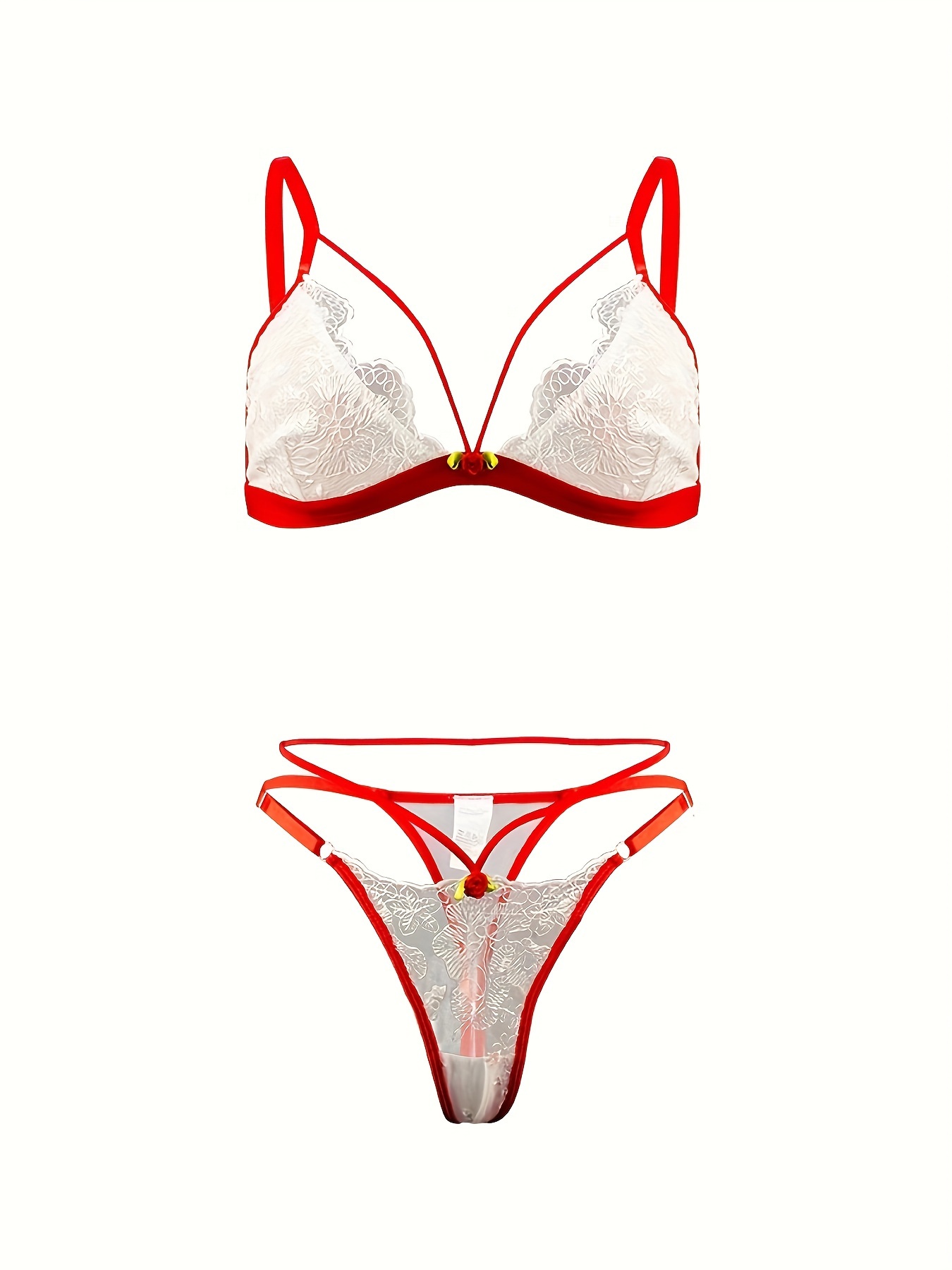 Contrast Lace Bra & Panties, Cut Out Push Up Bra & Elastic Thong Lingerie  Set, Women's Lingerie & Underwear