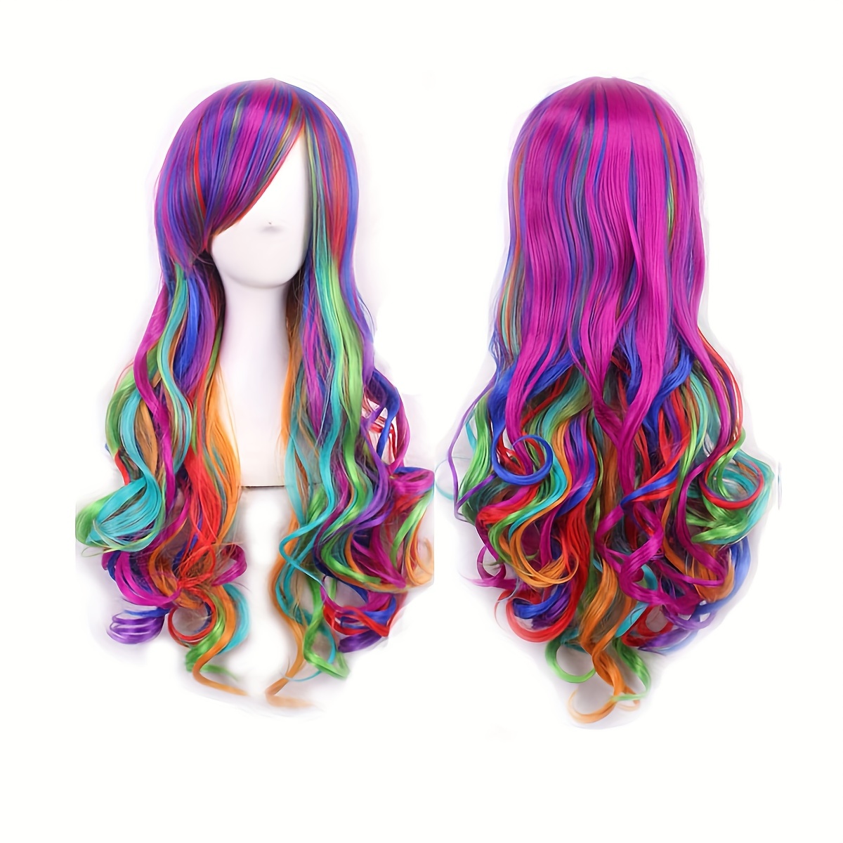 

Costume Wigs Colorful Long Curly Synthetic Wig With Bangs Cosplay Wig For Halloween Cosplay Party Music Festival