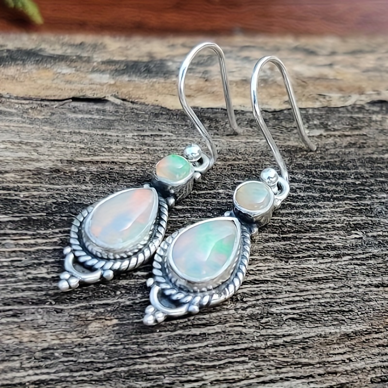 White Opal Drop Dangle Earrings