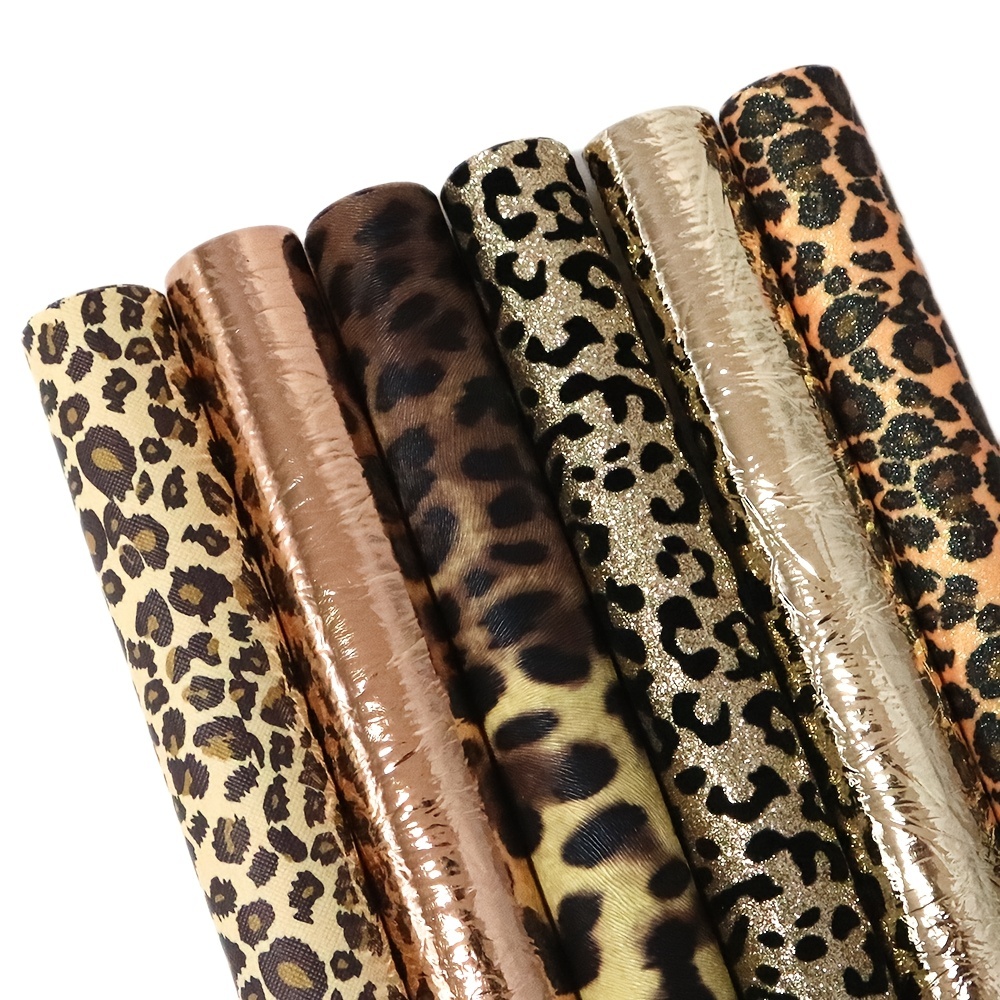 

Animal Textured Faux Leather Set Shimmer Glitter Leopard Printed Metallic Solid Color Synthetic Leather Fabric 6pcs/set 20x33cm For Diy Earrings Hair Bows Crafts Projects