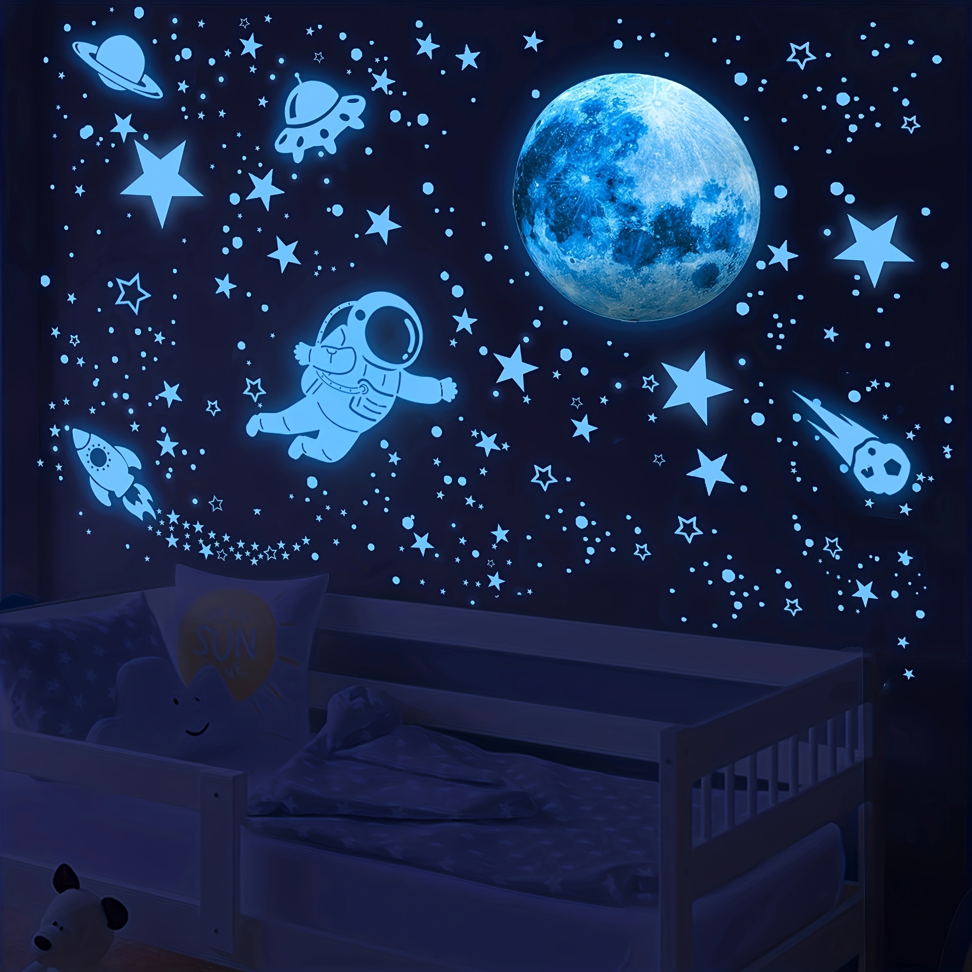 Luminous Moon Stars Wall Stickers For Kids Room Bedroom Living Room Ceiling  Decor Glow In The