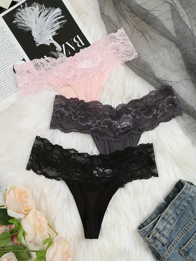 Lace Stitching Thongs Soft Comfy Stretchy Intimates Panties - Temu