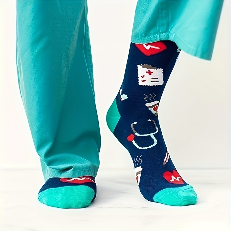 

1pair Men's Nurse Medical Themed Socks, Novelty Funny Socks, Cute Socks For Nurses Doctors Hospital Workers, Students Graduation Novelty Gift