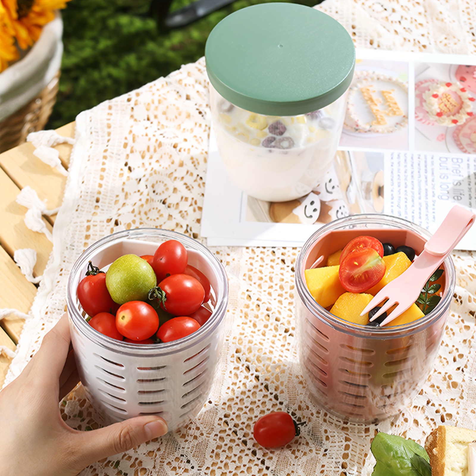 Airtight Plastic Fresh Food Fruit Drainer Container Snack Cup Cereal Cup To  Go For Woman Children - Temu