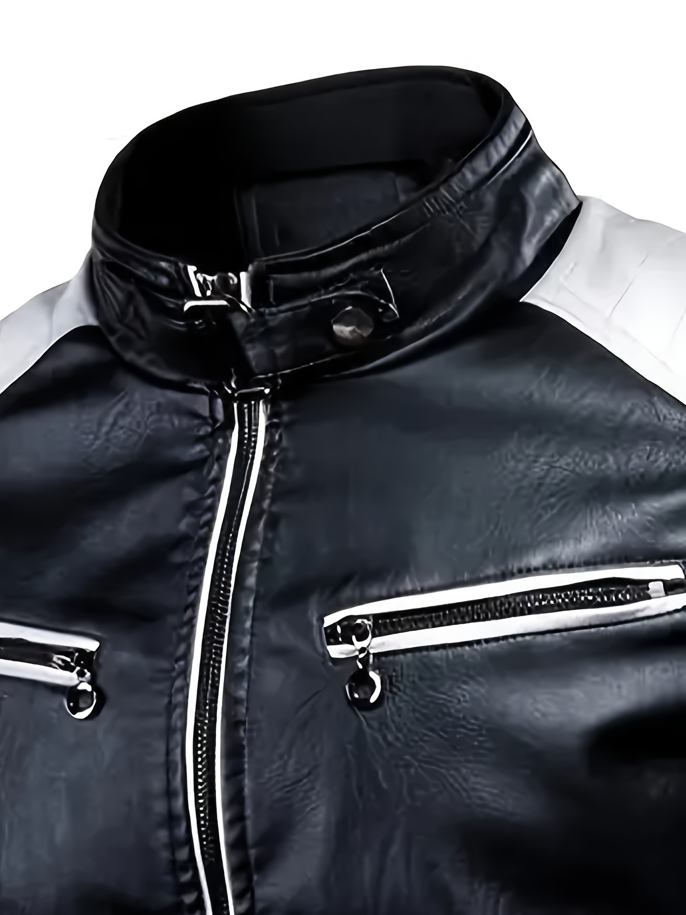 mens color block pu leather jacket casual stand collar zip up motorcycle jacket for outdoor riding 2