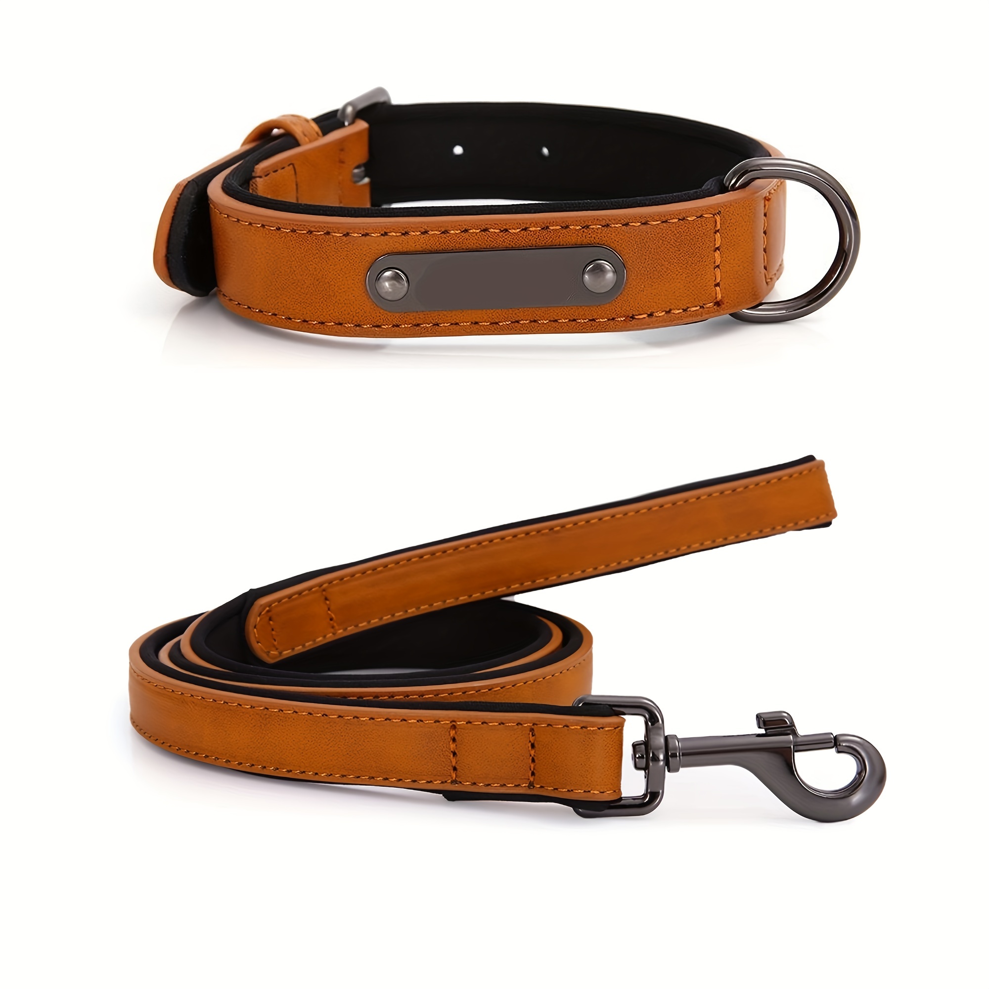 Pet Dog Adjustable Leather Collar Leash Set For Small Medium Large