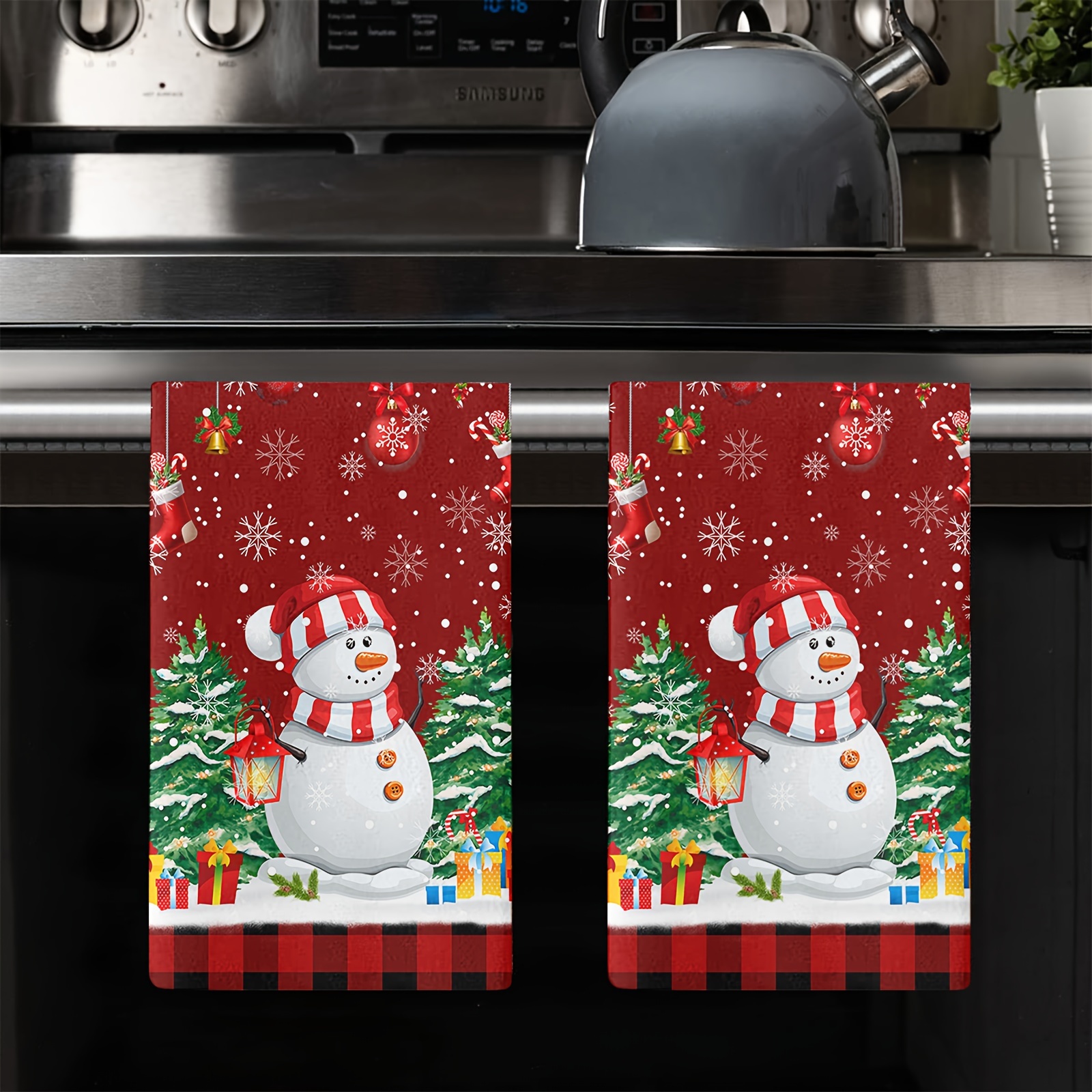 Durable Christmas Kitchen Dishcloth Towel Decorative Quick-drying Christmas  Cute Snowman Dish Cloth Hand Towel Kitchen Cleaning