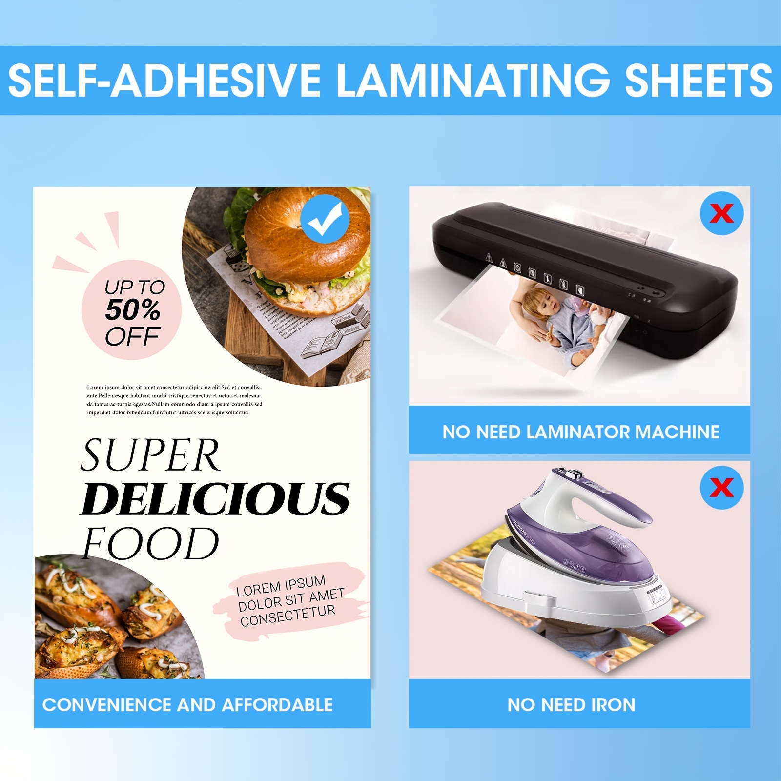  Self Stick Laminating Sheets 8.5 x 11 Inches, 4mil, Pack of  50, No Heat, No Machine, Peel and Stick Laminating Sheets, Self Adhesive  Contact Paper, Self Sealing Clear Vinyl Stickers