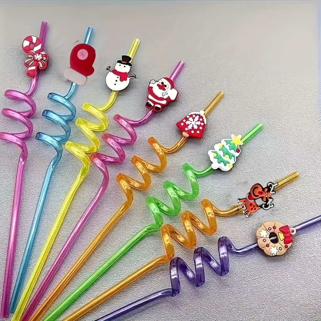 8pcs Réutilisable Cartoon Pailles à boire Pailles en plastique