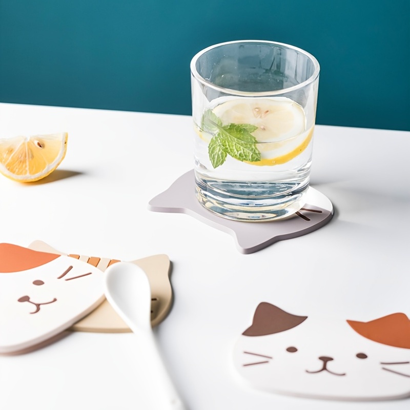 Cute Cat Silicone Coaster Kawaii Animal Shaped Insulated - Temu