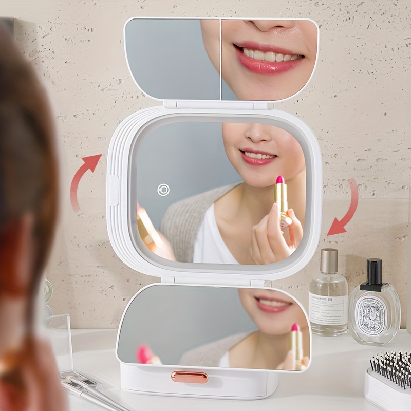 Impressions - Espejo de maquillaje de tocador, espejo LED táctil triple 2.0  con luces y aumento 3X/2X, espejo iluminado de viaje con base de pie y USB