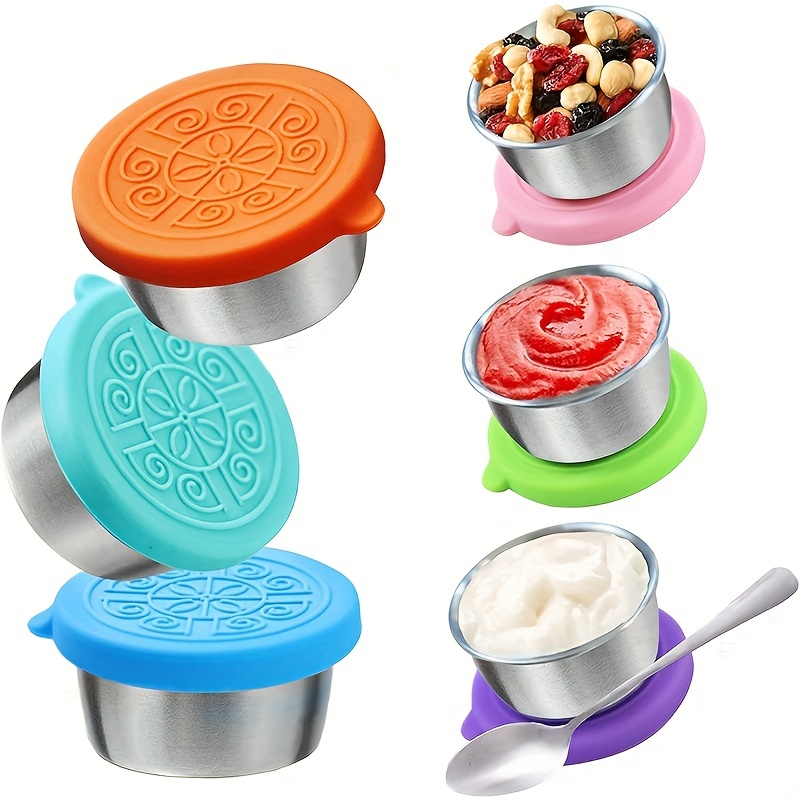 Leakproof Stainless Steel Salad Dressing Containers With Silicone Lids -  Reusable Small Containers, Lunch Bento Box - Easy Open Condiment Container  For Dipping Sauces - Temu