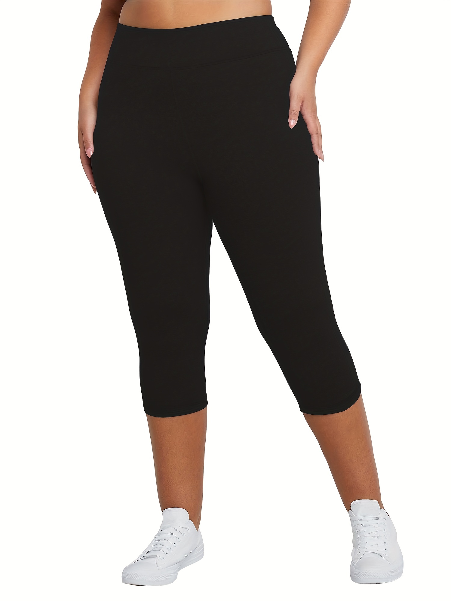 Plus Size High Cut Capri Leggings Women's Plus Medium - Temu Canada