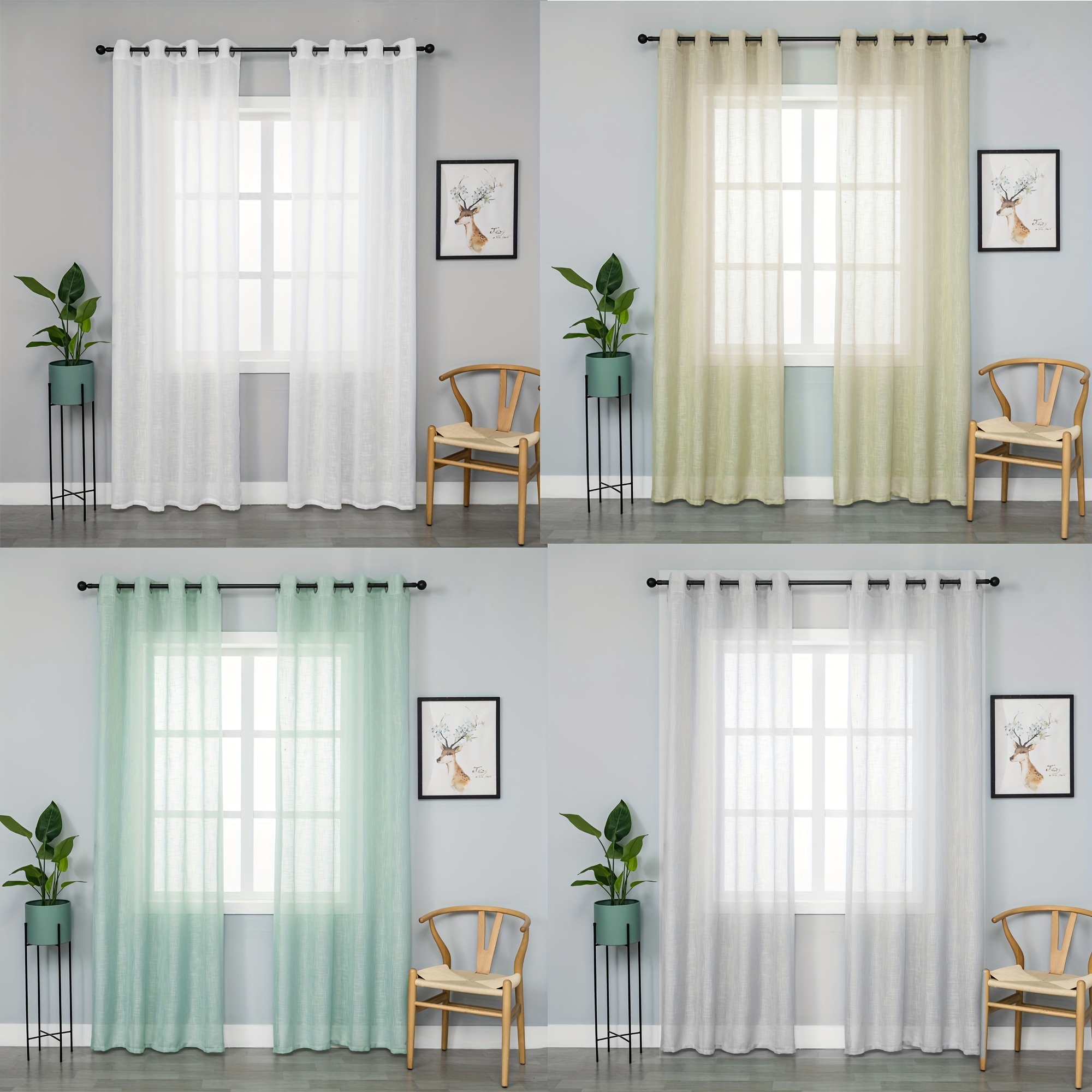  Cortina fina con bordado floral y moderna cortina de gasa  sólida con ojales, cortinas blancas de gasa de encaje, cortinas de gasa de  salón, suave transpirable transparente transparente transparente cortina de