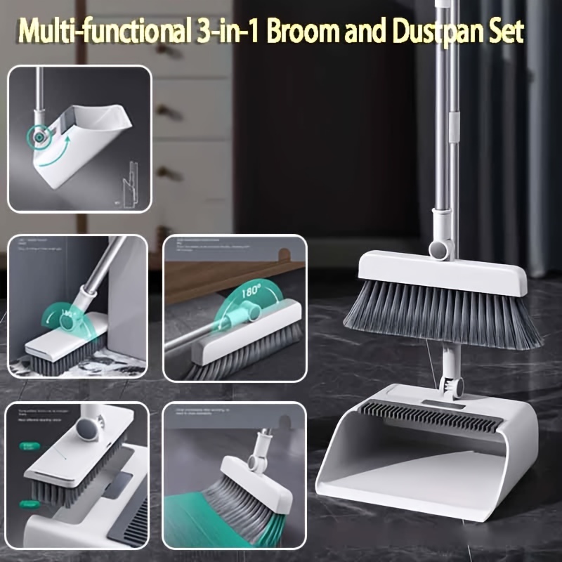 Broom And Dustpan Set For Home, Upright Dustpan Andbroom Combo Set