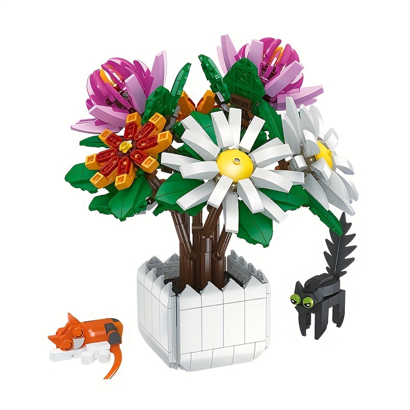 Bloc de construction de roses MOC, Bouquet de petites particules,  Compatible avec Lego, fleur assemblée, série de roses, cadeau de vacances