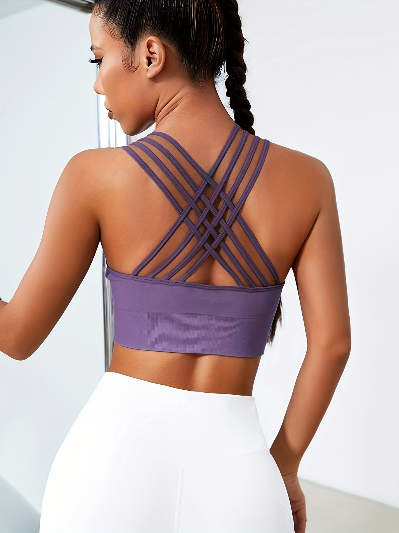 RUNNING GIRL Sports Bra for Women, Medium-High Support Criss-Cross Back  Strappy Padded Sports Bras Supportive Workout Tops, A-purple, Medium :  : Clothing, Shoes & Accessories