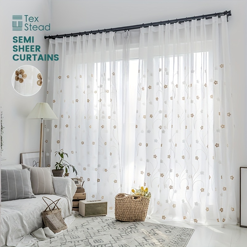 2 Panels Light Filtering Solid Color Semi Sheer Curtains - Temu