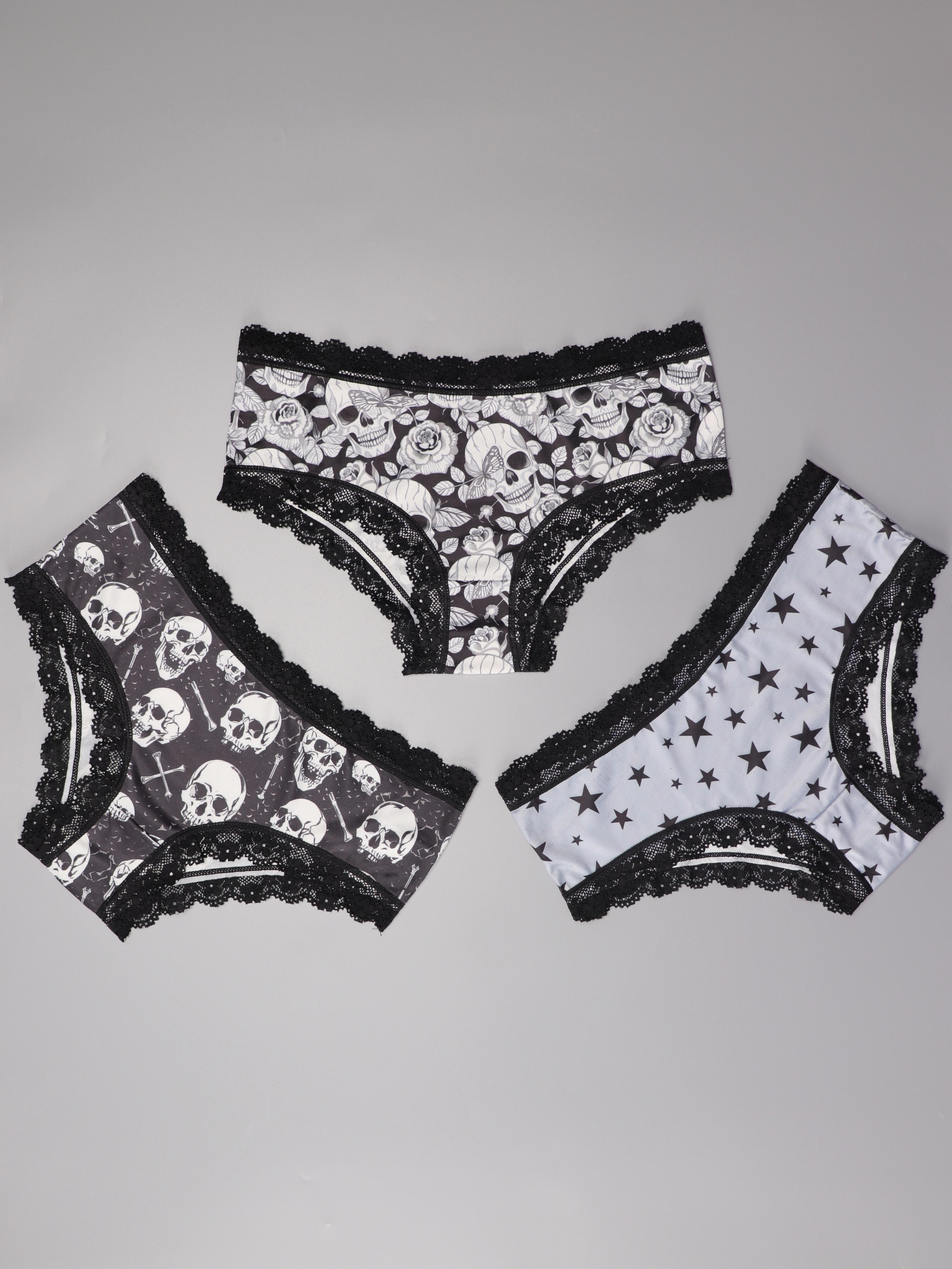 Contrast Lace Panties Comfy Funny Skull Print Halloween - Temu Canada