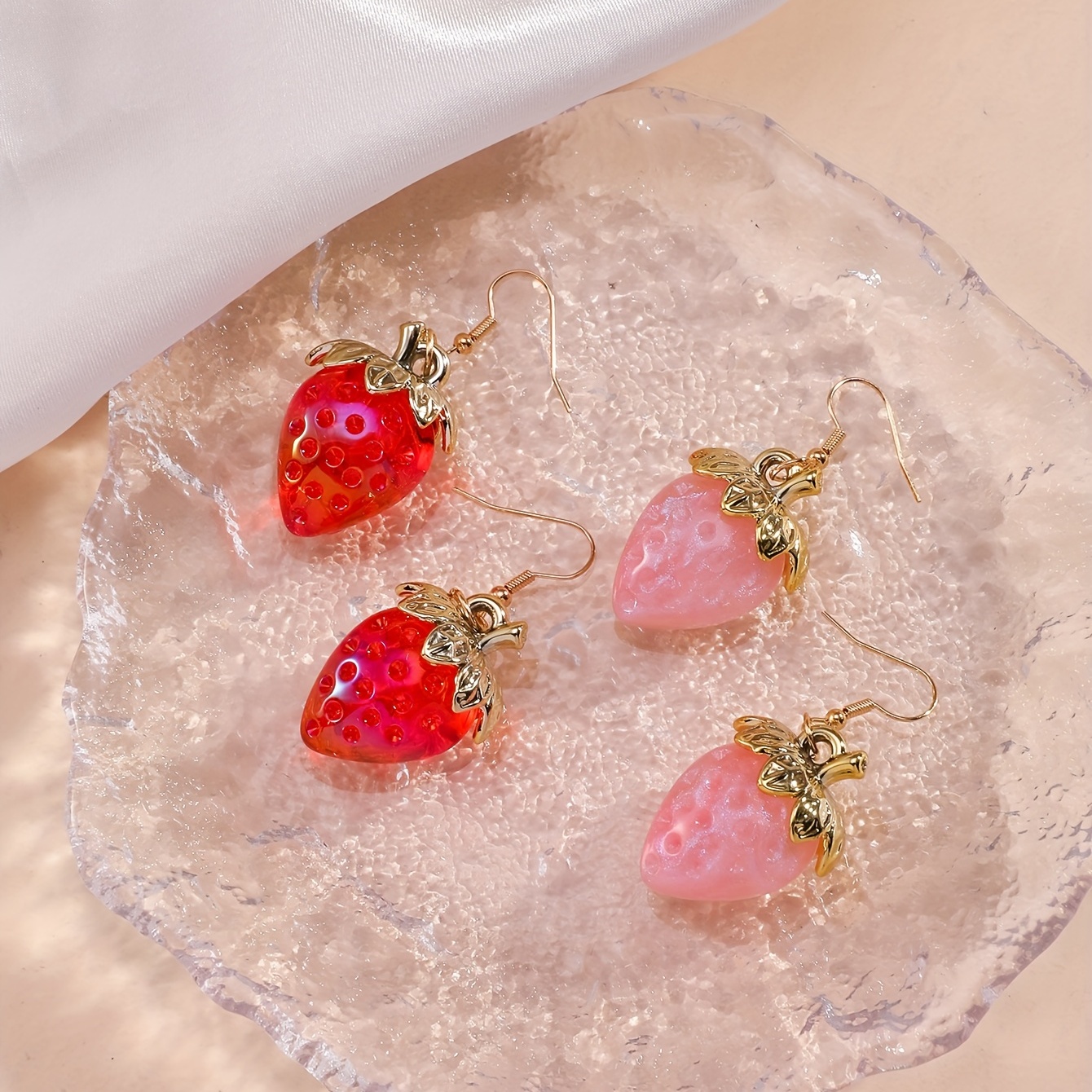 Cute Strawberry Design Dangle Earrings Simple Style Resin - Temu