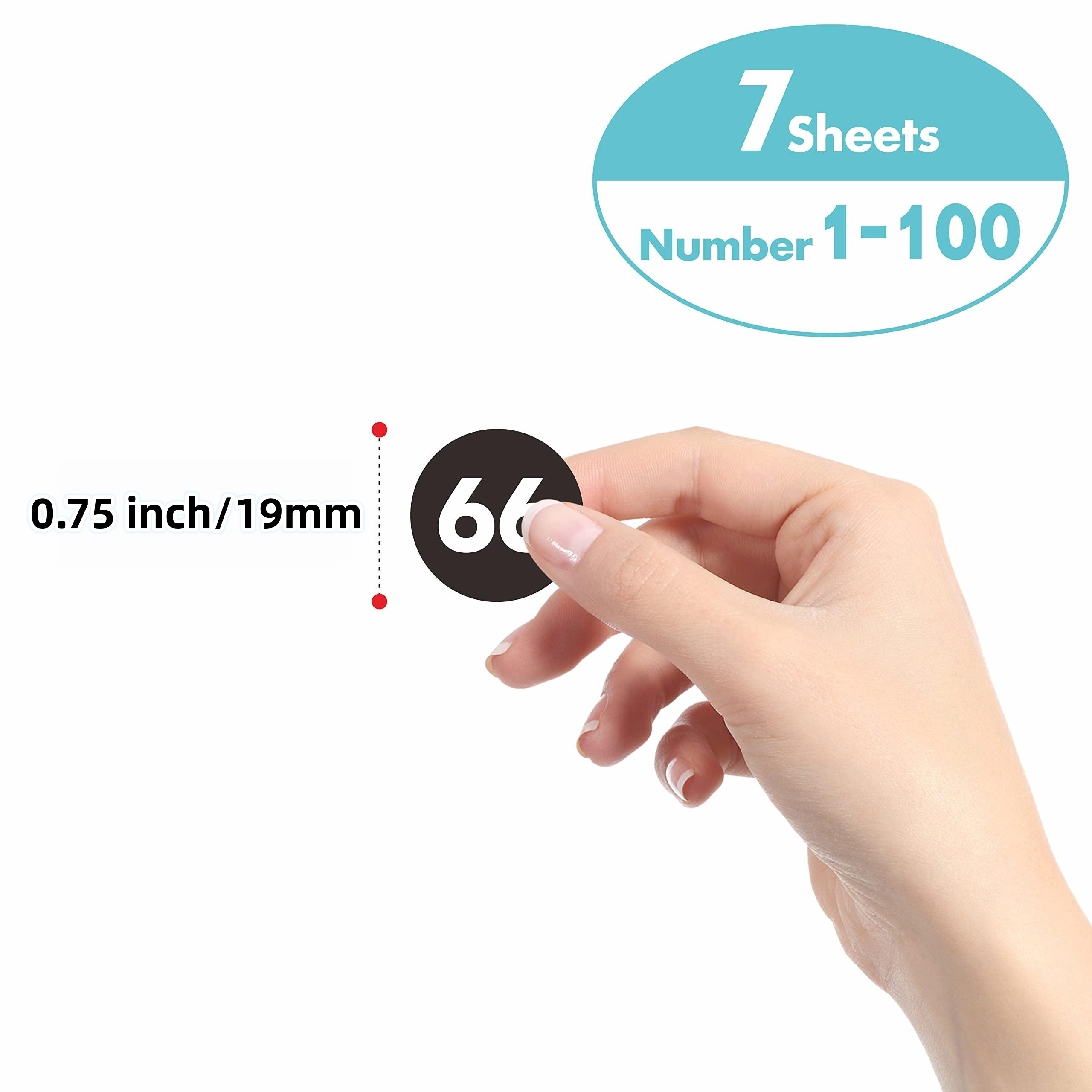1-100 Vinyl Number Stickers 10mm Small Round Self-Adhesive Inventory Label  black