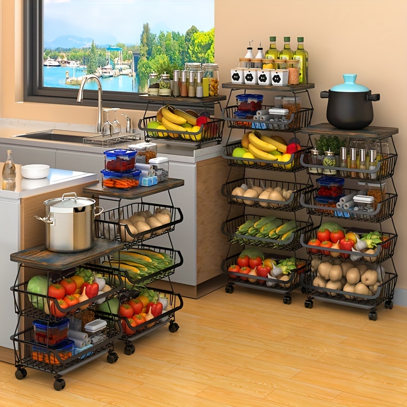Carrito de almacenamiento de cocina, estante para grietas de cocina,  carrito de múltiples capas para frutas y verduras, estante estrecho para