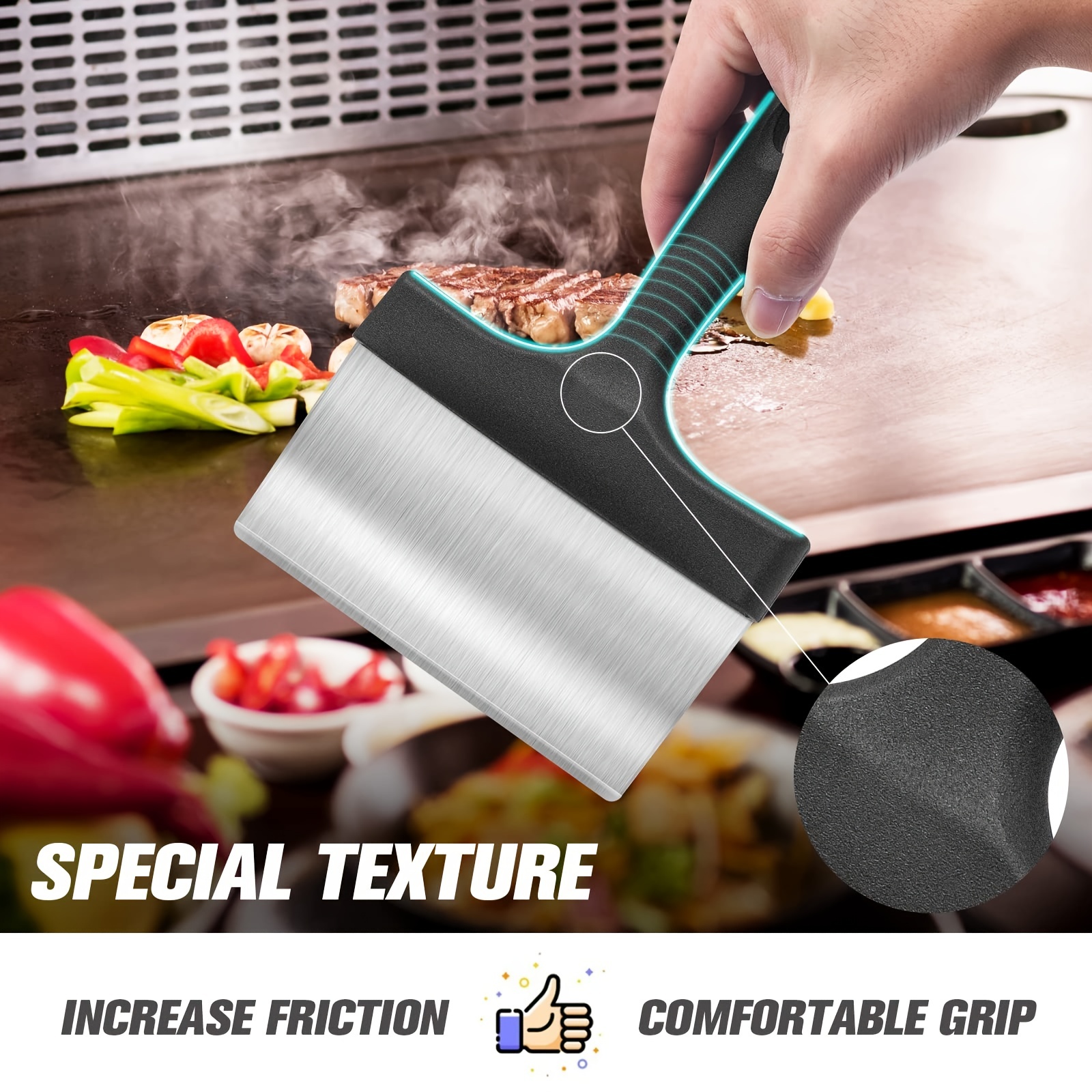 Heavy Duty Grill Scraper Stainless Steel Griddle Scraper with 5  Handle,Sturdy Food Scraper Tool Kitchen for Blackstone Grill  Accessories,Outdoor