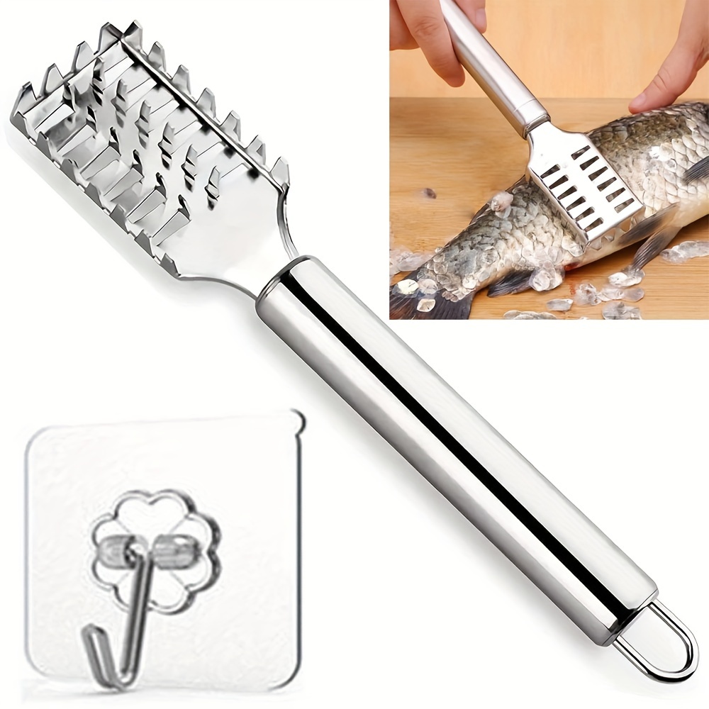 2pcs/set, Fish Scale Remover, Stainless Steel Fish Scale Peeler With Hook,  Fish Scale Remover Cleaner, Fish Skin Brush, Household Fish Scale Cleaner